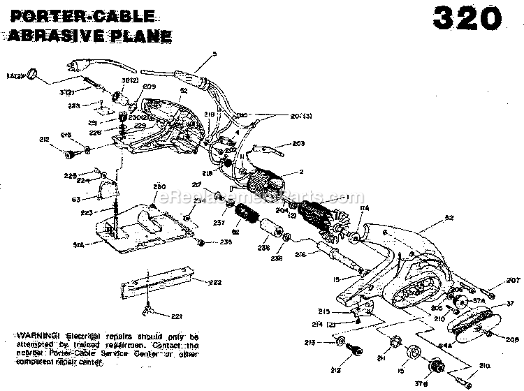 Porter Cable J-320 (Type 1) Abrasive Plane Power Tool Page A Diagram